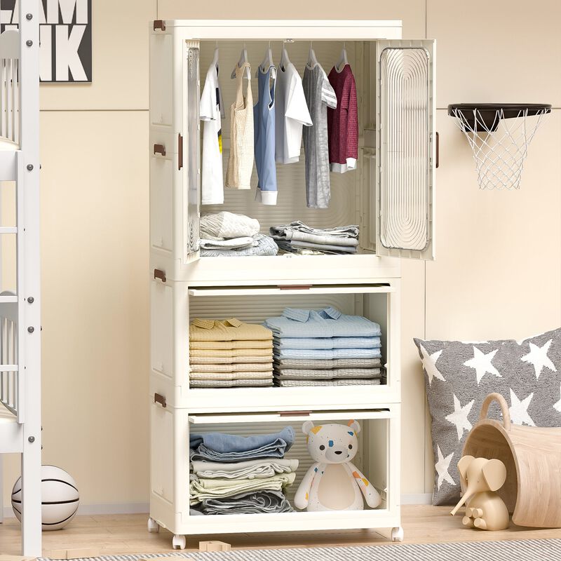Clihome Portable Wardrobe Closet Storage Organizer,Clothes Dresser,Magnetic Doors with 4 Cubes & Hanging Rod image number 2