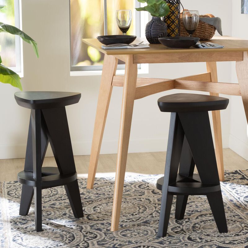 bali & pari Roy Wood Counter Stool - Sculptural Backless Accent Stool with Geometric Base and Integrated Footrest image number 6