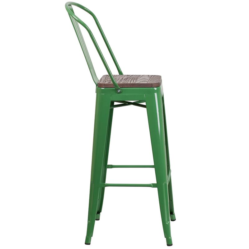 Flash Furniture Metal/Wood Colorful Restaurant Barstools, 1 Pack, Green