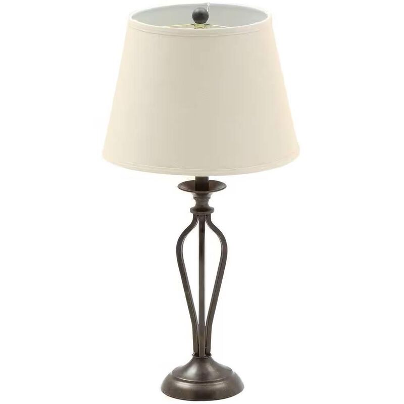 Hivvago Traditional Bronze Metal Finish Table Lamp with Beige Linen Shade
