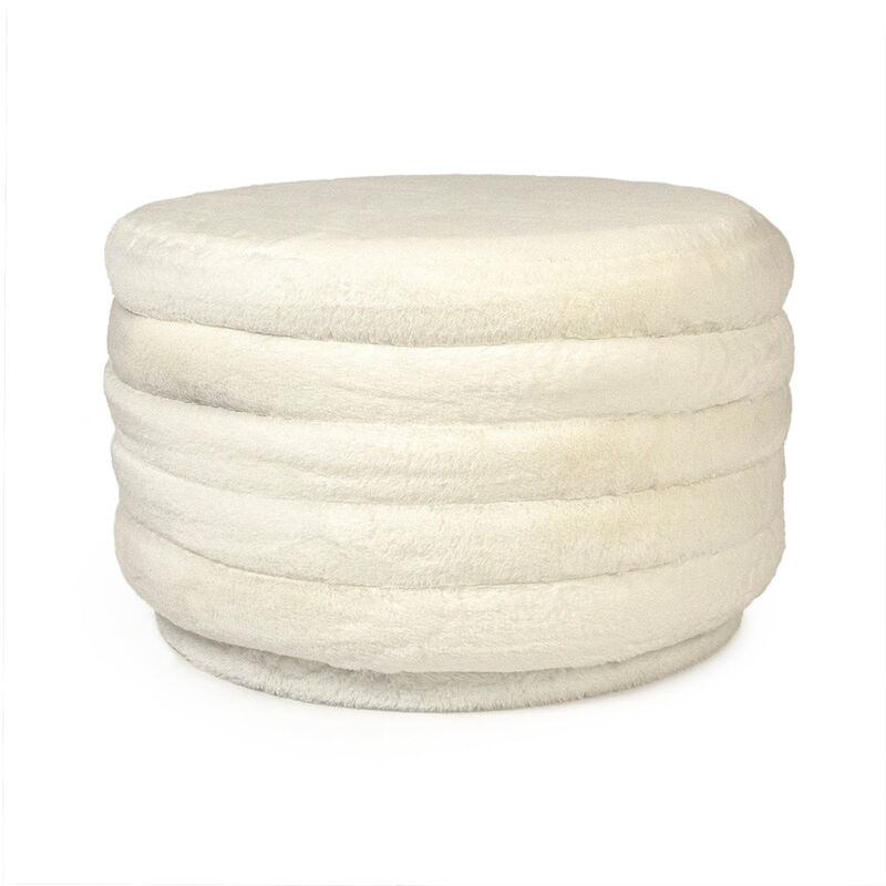 White Faux Fur Ottoman image number 0