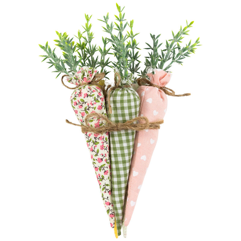Fabric Carrot Easter Decorations - 9" - Green and Pink - Set of 5