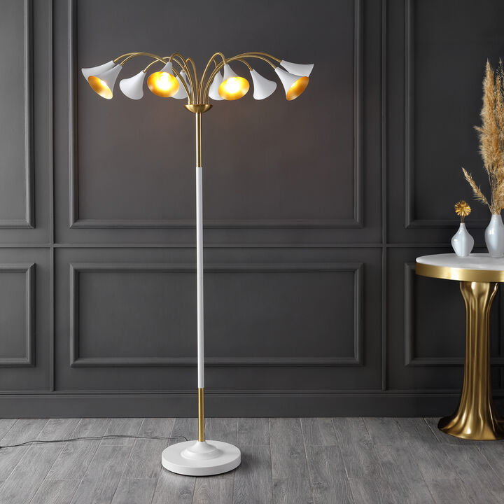 Vivian 61" 10-Light Mid-Century Modern Iron Medusa Multi Head LED Floor Lamp, Black/Brass Gold