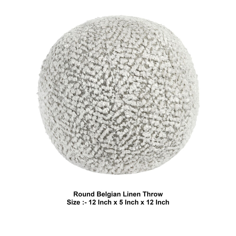 Rias Throw Pillow, Pierced Design, Round 12 Inch Ivory Cotton Linen - Benzara