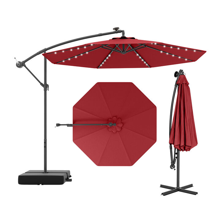 Patio Umbrella Offset Cantilever Umbrella with 40 Solar Powered Lights
