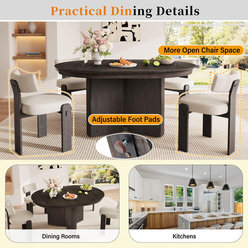 Merax Extendable Oval Dining Table with Pedestal Base & 220lbs Capacity &ndash; Oak Grain Finish image number 3