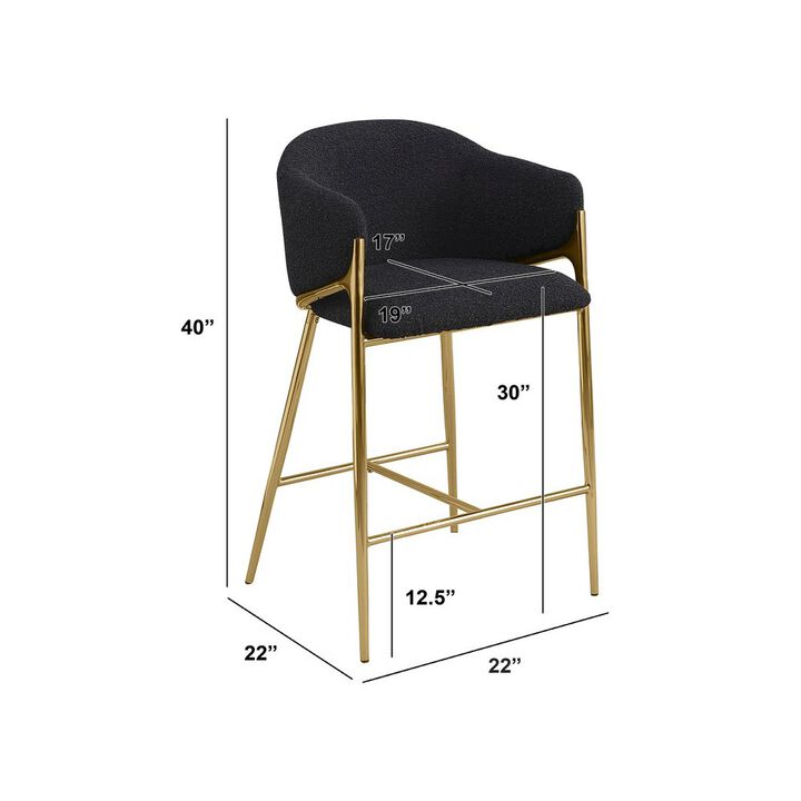 Best Quality Furniture Black Barstools (30) In Boucle Fabric And Gold Chrome Base (Set Of 2)