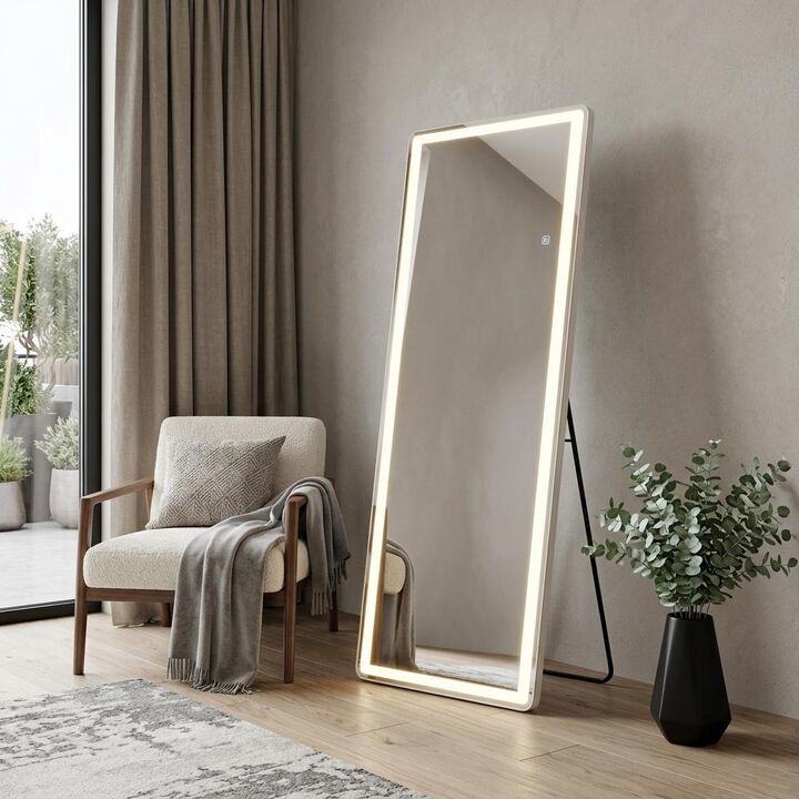 HomeRoots 71" Clear Lighted Freestanding and Wall Mount Frameless Full Length Mirror