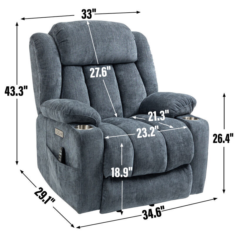 Merax Chenille Power Lift Recliner Chair, Heavy Duty Motion Mechanism with 8-Point Vibration Massage and Lumbar Heating