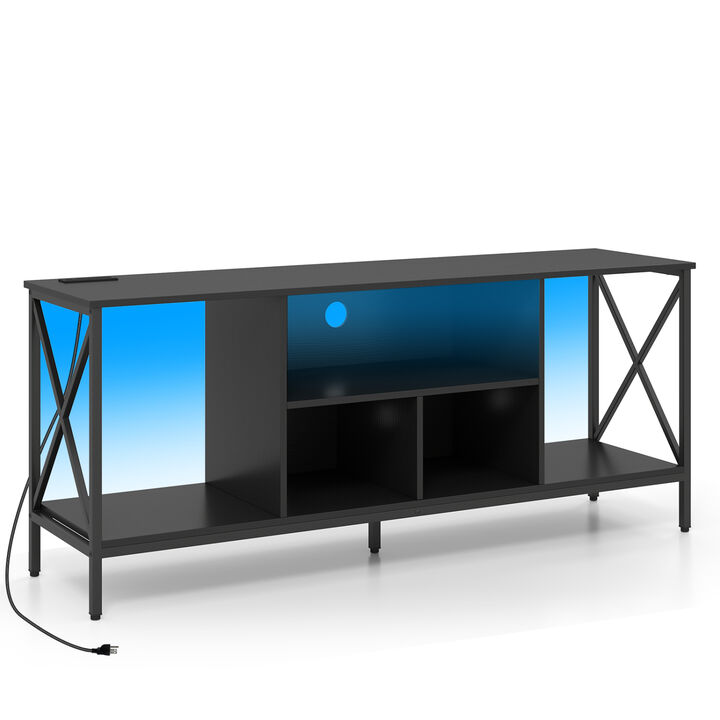 Entertainment Center TV Stand with LED Lighting and Power Outlets