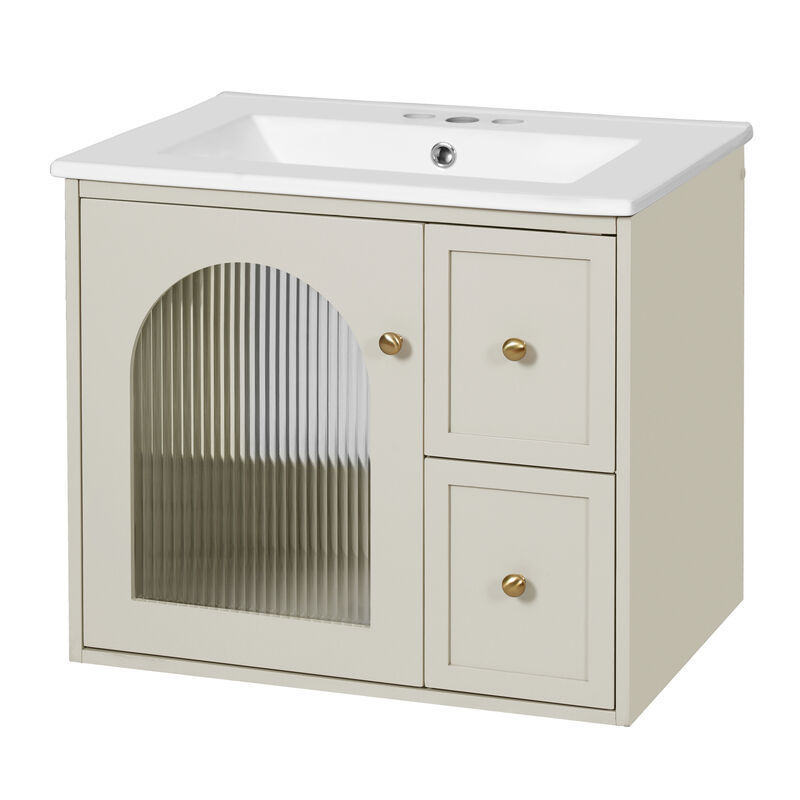 ELEMENT ACE Compact Wall Mounted Bathroom Vanity Set with Ceramic Sink and Storage Cabinet image number 0