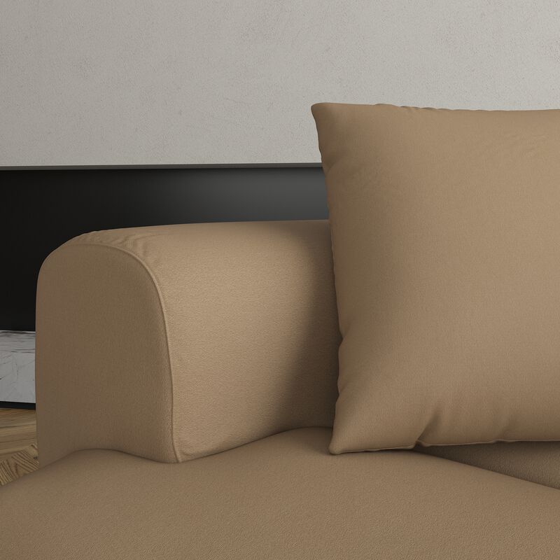 FUFU&GAGA Large Curved Sofa with 3 Throw Pillows & Armrests, Padded Upholstered Cushions, (110 in. W x 43.3 in. D x 31.5 in. H, Seat Depth 25.9 in.), Chocolate Brown