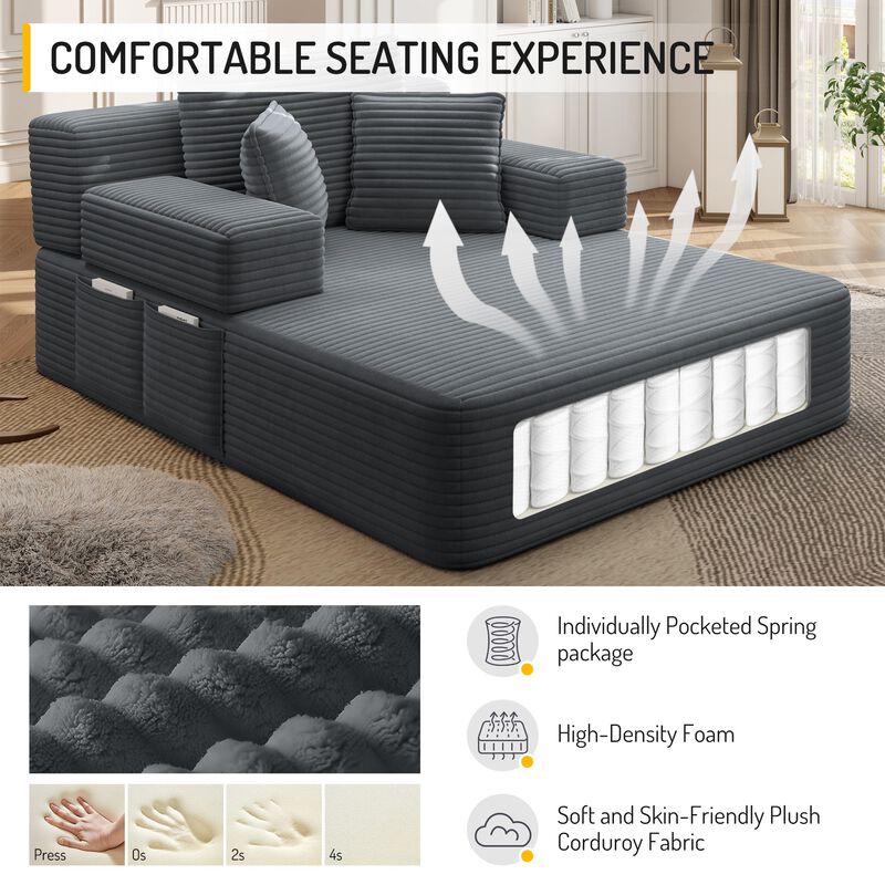 Pliho Luxury Corduroy Convertible Sofa Bed image number 4