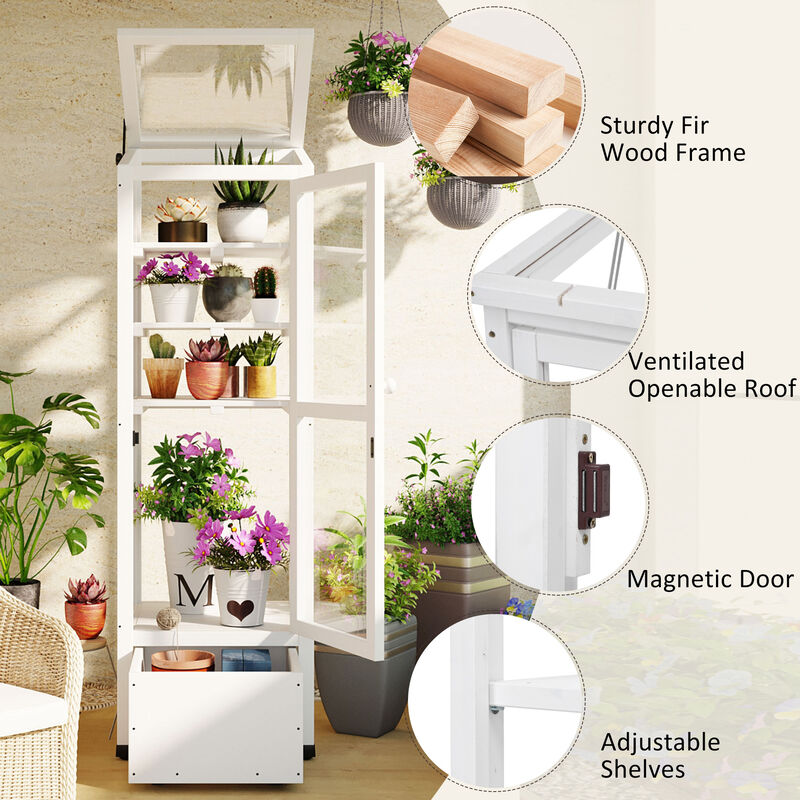 Wood Garden Greenhouse with Portable Cold Frame, Movable Storage & Adjustable Shelves