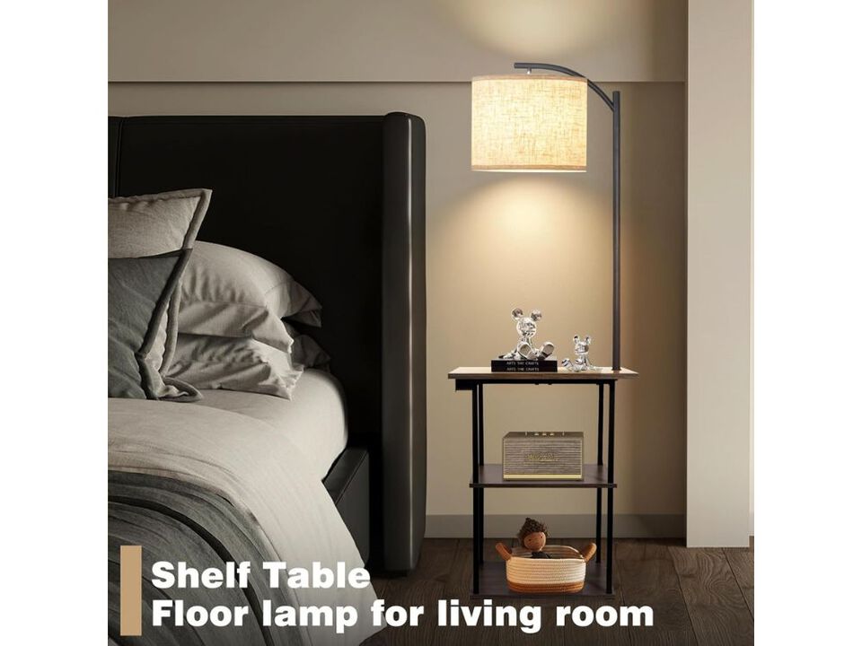 Floor Lamp with Table and Charging Station LED Light Side Table for Bedroom