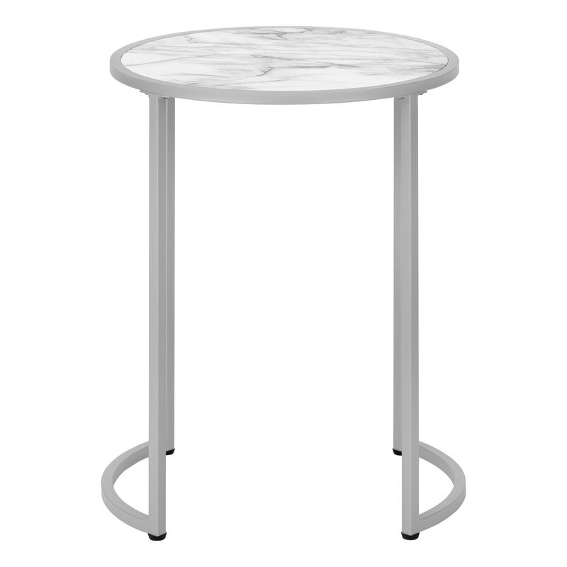 Monarch Specialties I 2205 Accent Table, Side, Round, End, Nightstand, Lamp, Living Room, Bedroom, Metal, Laminate, White Marble Look, Grey, Contemporary, Modern