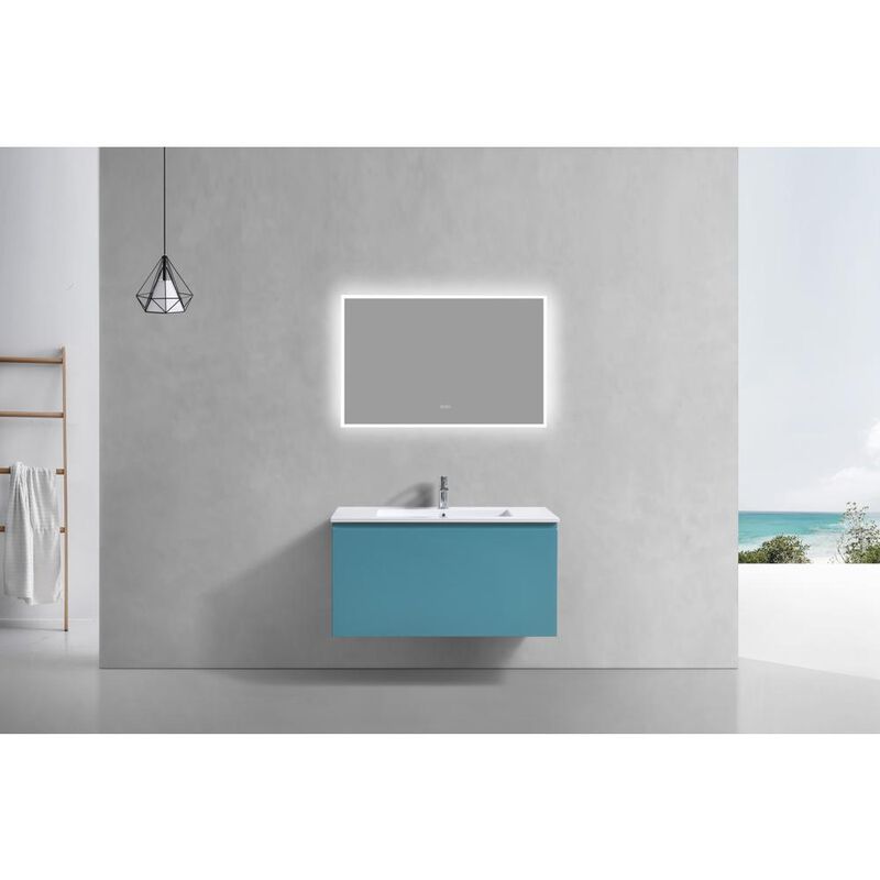 Kubebath Balli 40'' Wall Mount Modern Bathroom Vanity in Teal Green Finish
