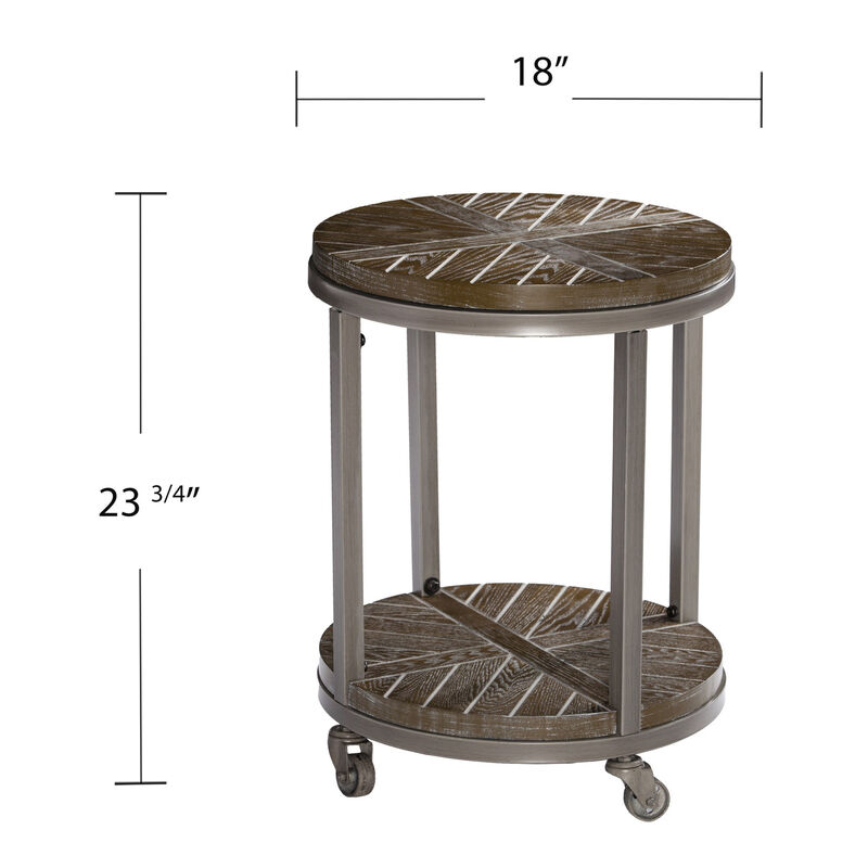 Hivvago 24 Inch Brown Manufactured Wood And Iron Round End Table With Shelf