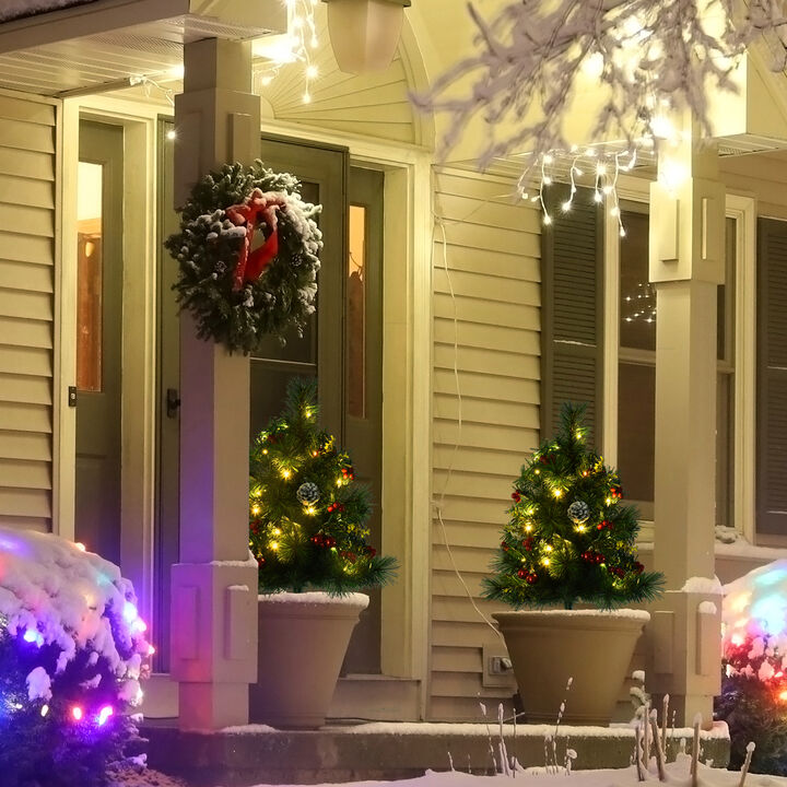 BreeBe Cordless 24in Outdoor Christmas Trees with Pre-Lit LEDs
