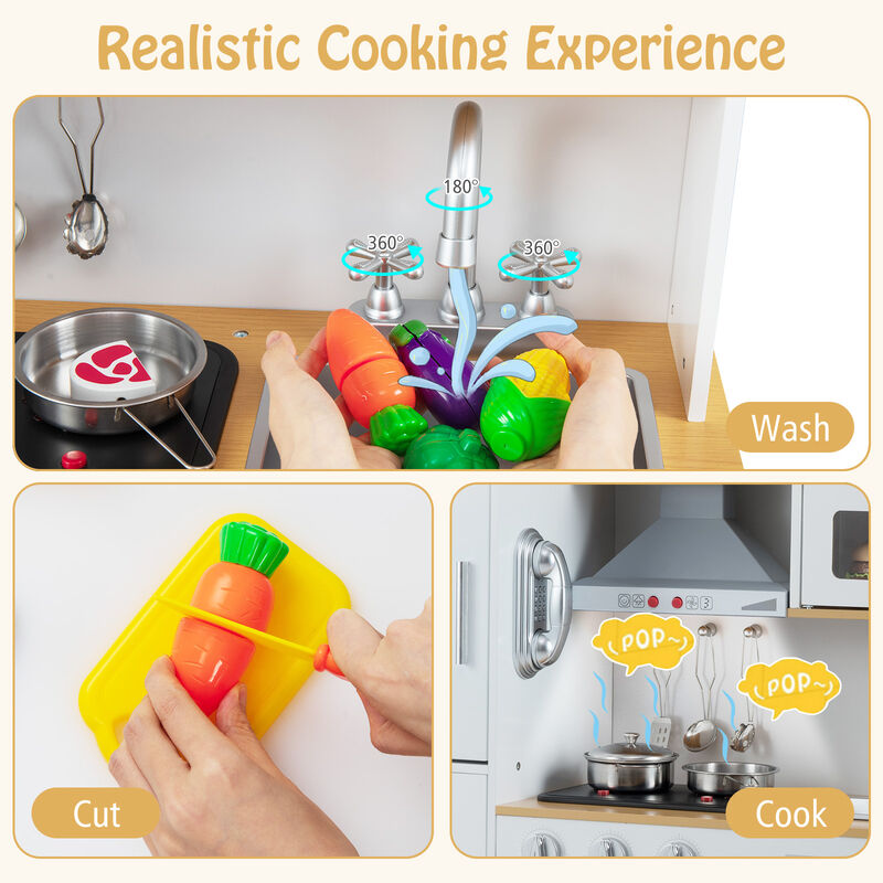 Kids Pretend Play Kitchen Set with Range Hood Ice Maker and Telephone image number 6