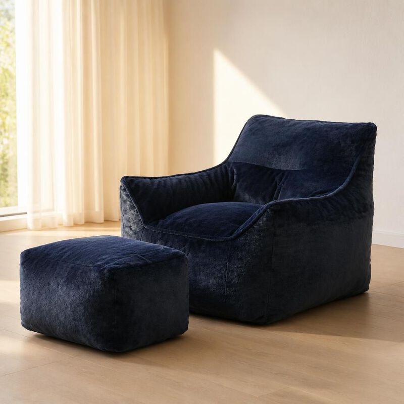 GOODSILO Soft Tufted Foam Filled Faux Fur Bean Bag Chair Comfy Lazy Sofa for Living Room Bedroom Ideal for Relaxing and Lounging image number 3