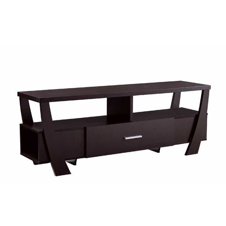 Modern Style TV Stand with 2 Open Shelves and 2 Side Shelves, Brown-Benzara