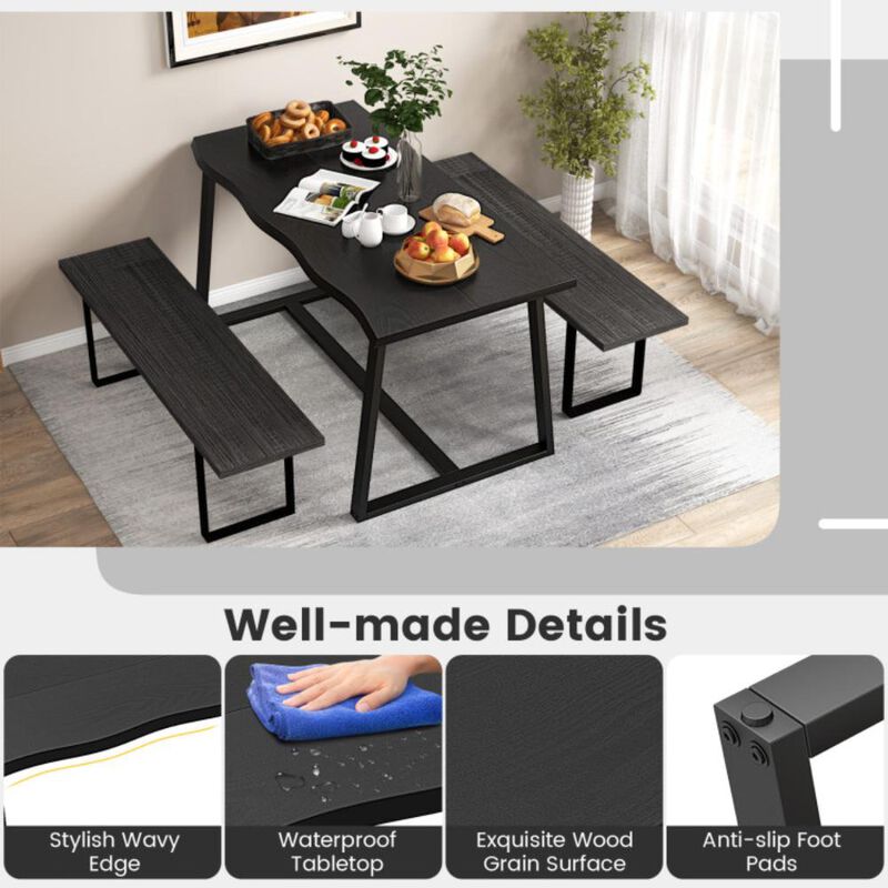 Hivvago 63" Large Dining Table with Wavy Edge and Heavy-duty Metal Frame