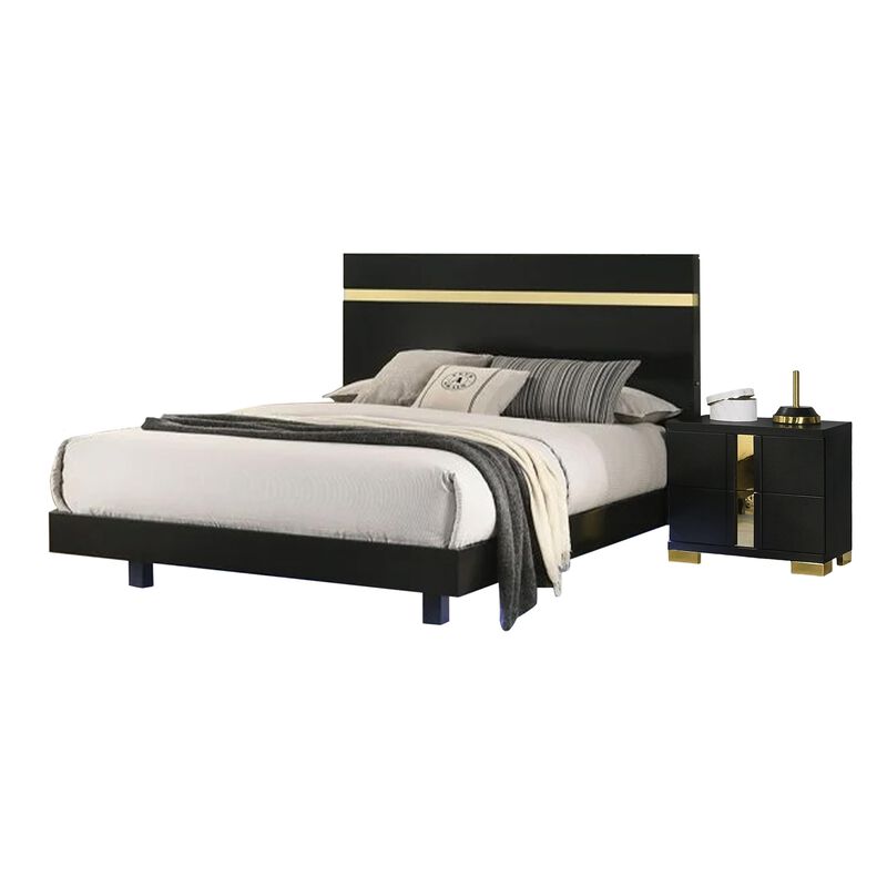 Yoki 4pc Queen Bedroom Set w Underbed LED, Black Wood and Gold Accents image number 1