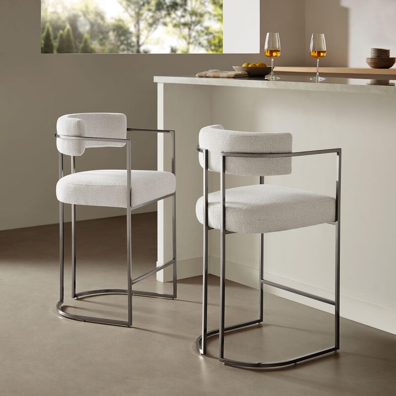 Modway Huron Modern Barrel Counter Stool with Sled Base in Silver Cream image number 1