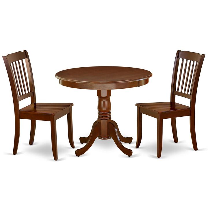 East West Furniture Dining Room Set Mahogany, ANDA3-MAH-W