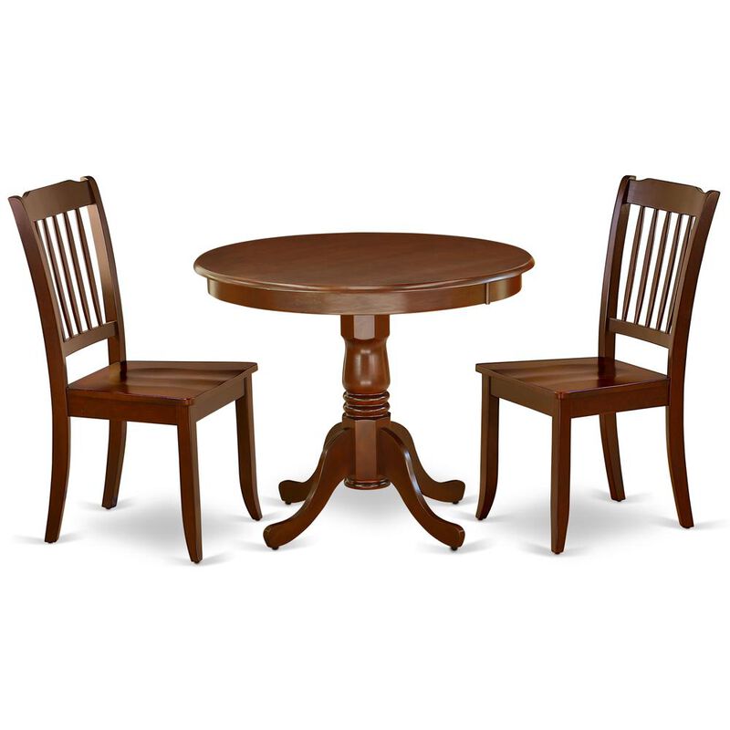 East West Furniture Dining Room Set Mahogany, ANDA3-MAH-W