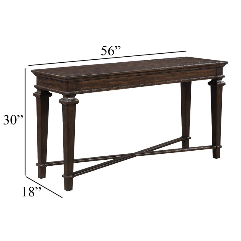 Tabby Sofa Console Table, 56 Inch Top, Cross Stretcher, Espresso Brown image number 4