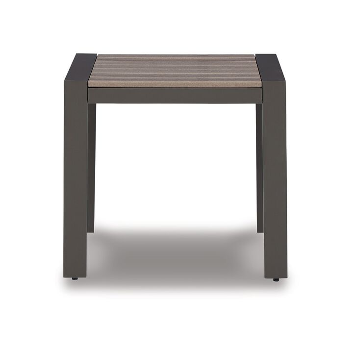 Neil 24 Inch Outdoor Side End Table, Slatted Top, Modern Gray, Brown - Benzara