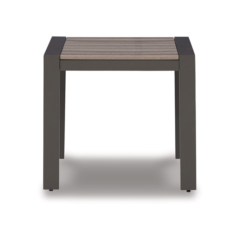 Neil 24 Inch Outdoor Side End Table, Slatted Top, Modern Gray, Brown - Benzara