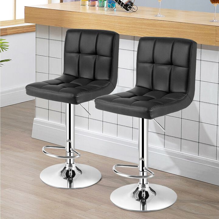 Set of 2 Square Swivel Adjustable PU Leather Bar Stools with Back and Footrest