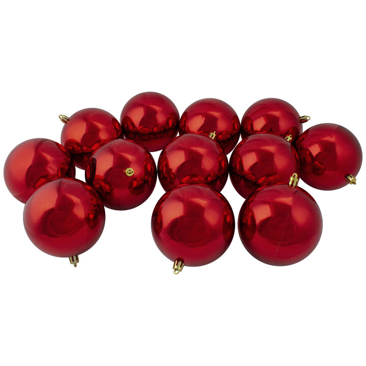 12ct Red Hot Shiny Shatterproof Christmas Ball Ornaments 4" (100mm)