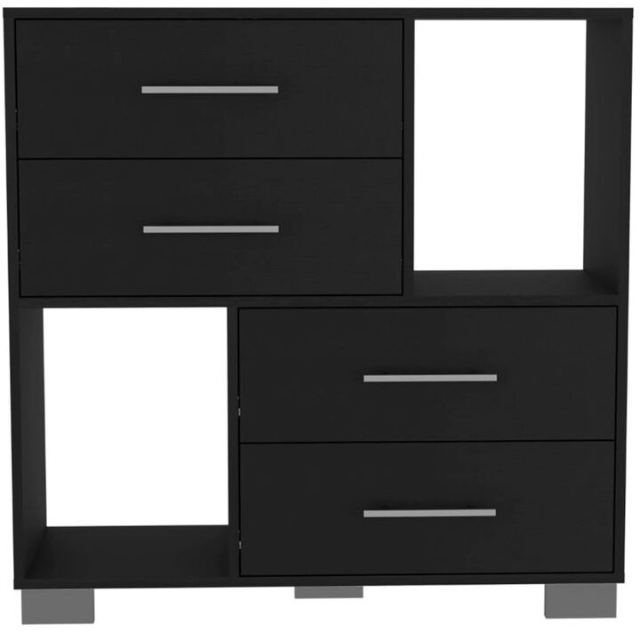 Krista Dresser, Two Open Shelves, Four Drawers -Black