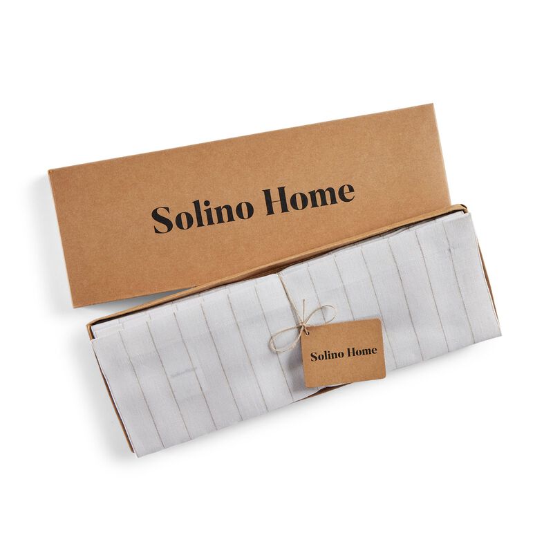 Solino Home Pinstripe 100% Linen Placemats &ndash; Set of 4, 14 x 19 in, Machine Washable, Holiday and Everyday Dining