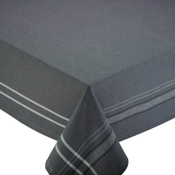 104" French Gray Chambray Striped Border Rectangular Tablecloth