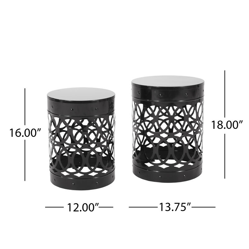 Merax Set of 2 Nesting Cylindrical Side Tables with Iron Cutout Frame image number 4