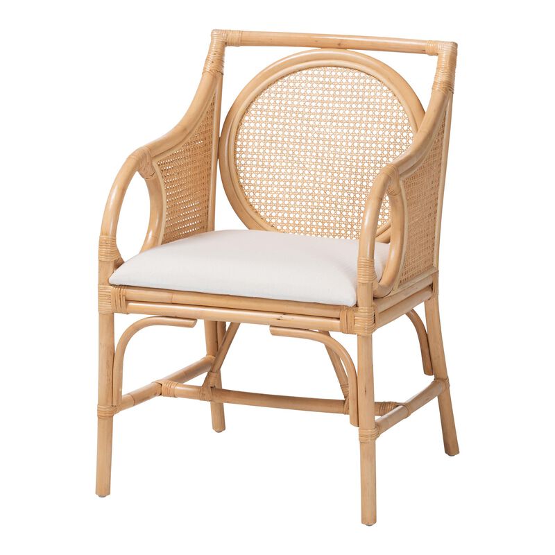 bali & pari Matt Natural Rattan Armchair with Upholstered Seat image number 0