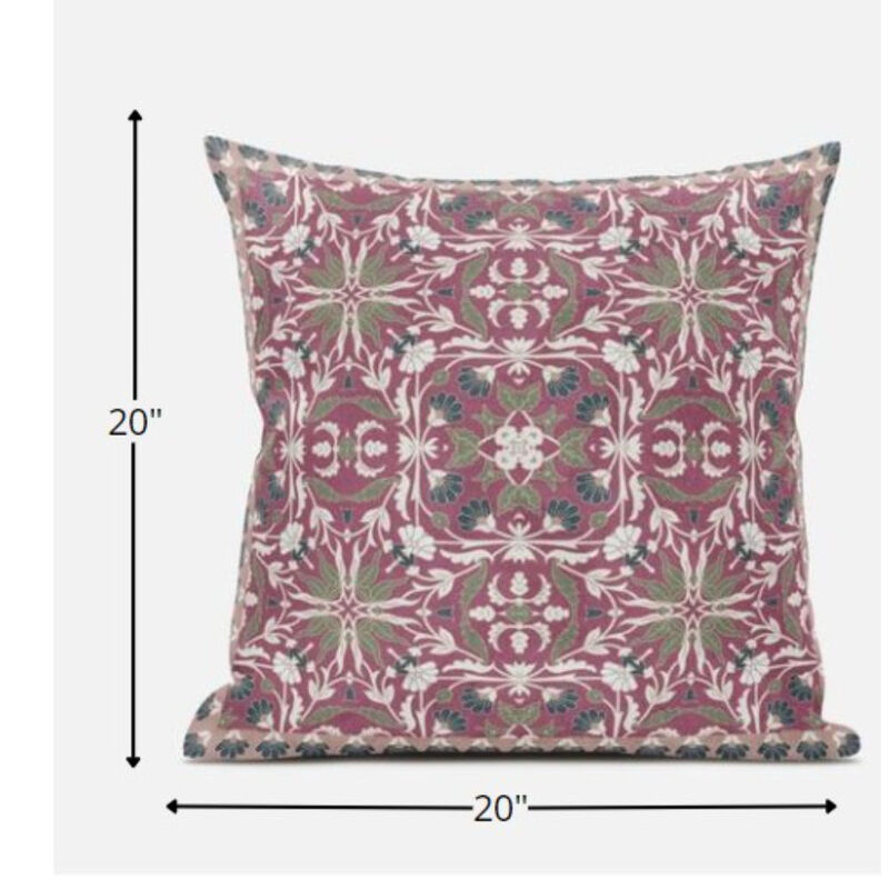 Homezia 20"Magenta White Paisley Zippered Suede Throw Pillow image number 3