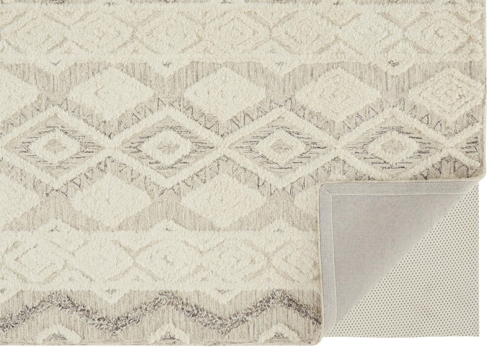 4 X 6 Ivory Taupe And gray Wool geometric Tufted Handmade Stain Resistant Area Rug