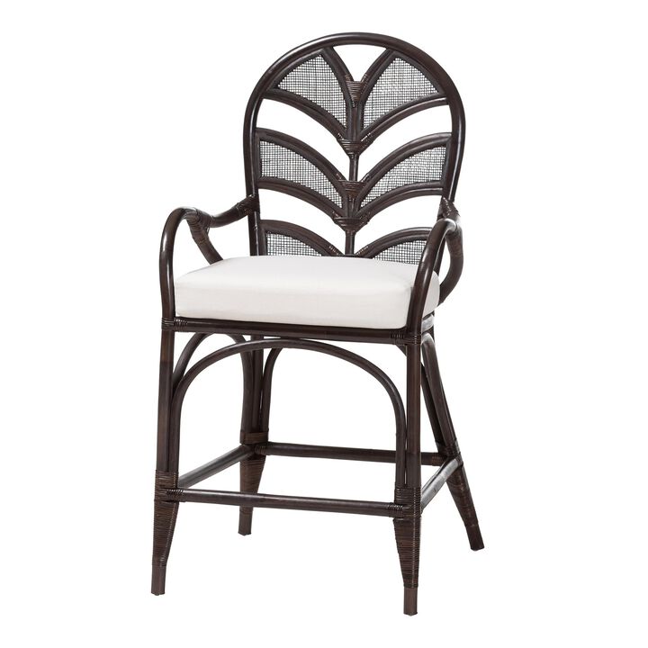 bali & pari Niven Natural Rattan Counter Stool with Cushion - Handwoven Wicker Accent Stool with Banana Leaf Backrest Design for Kitchen Island