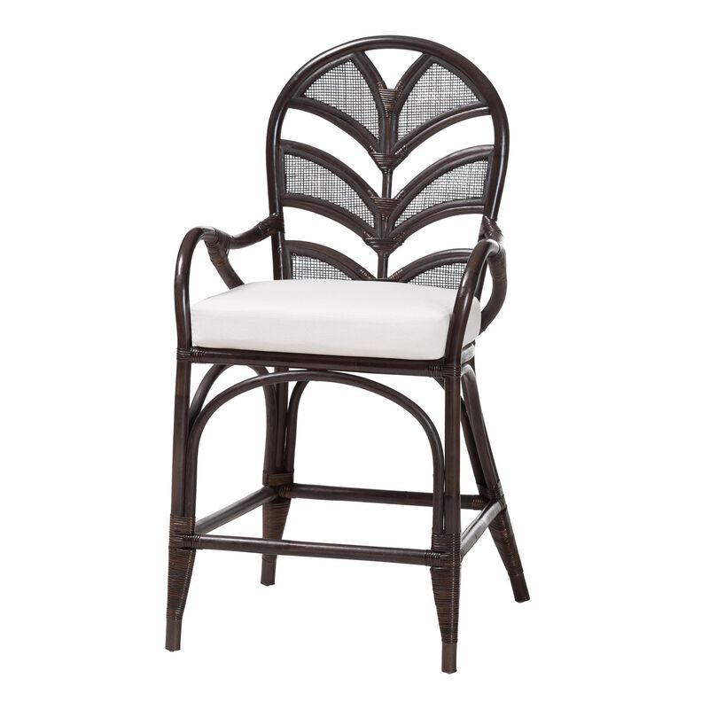 bali & pari Niven Natural Rattan Counter Stool with Cushion - Handwoven Wicker Accent Stool with Banana Leaf Backrest Design for Kitchen Island image number 0
