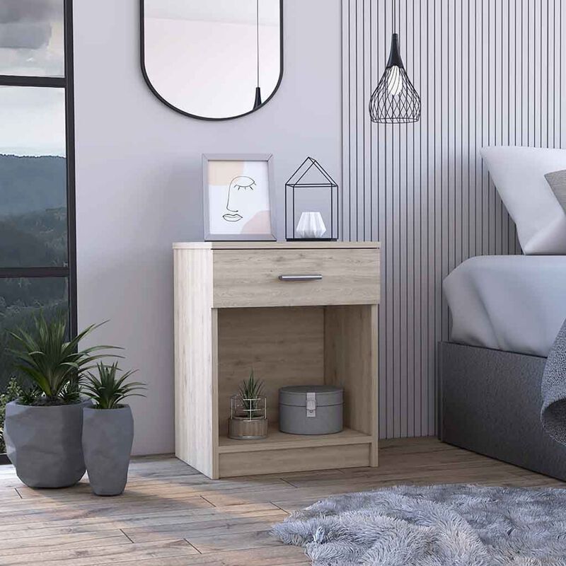Streamdale Eco Nightstand, Superior Top, One Drawer, Lower Shelf - Light Gray image number 1