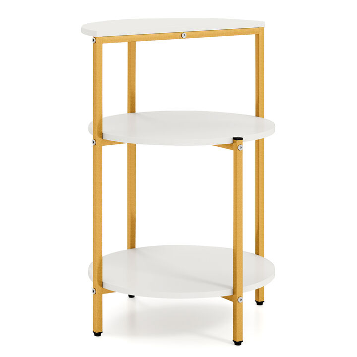 Round End Table with 3 Tier Storage Shelf for Bedroom and Small Spaces