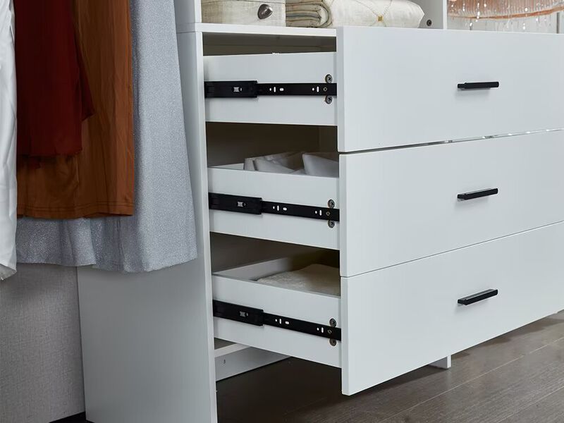 Wood Closet System with 3 Drawers White: Built-in Closet Organizer, Walk-in Closet with Hanging Rod and Shelves for Bedroom Closet Organizer System, 94.49" W x 15.75" D x 70.87" H