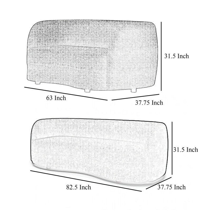 Srey 2pc Sofa and Loveseat Set, White Boucle, Curved Kidney Shape - Benzara
