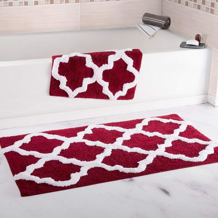 Bedford Home  100 Percent Cotton 2 Piece Trellis Bathroom Mat Set